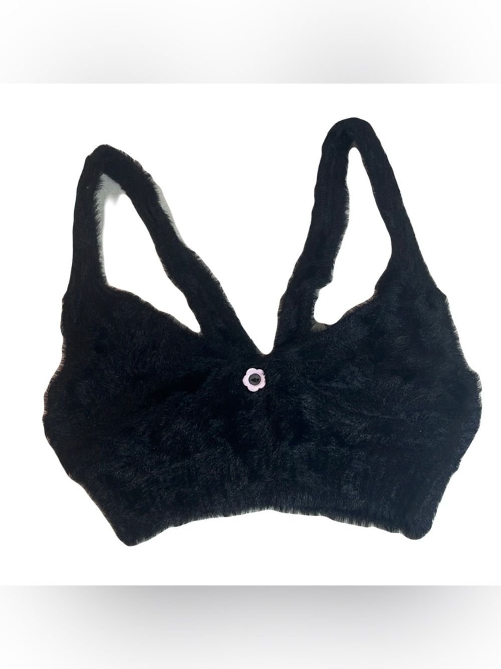 For Love & Lemons Devon Fuzzy Mohair Crop Top Black S BNWT Y2K 90s Flower Button